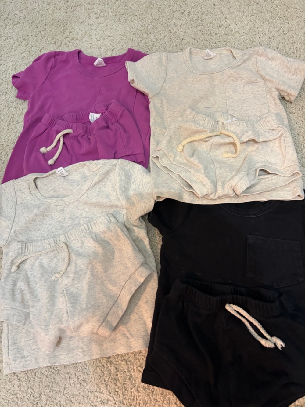 Little One Shop Short Set Bundle - Purple, Heather Cream x2, Black